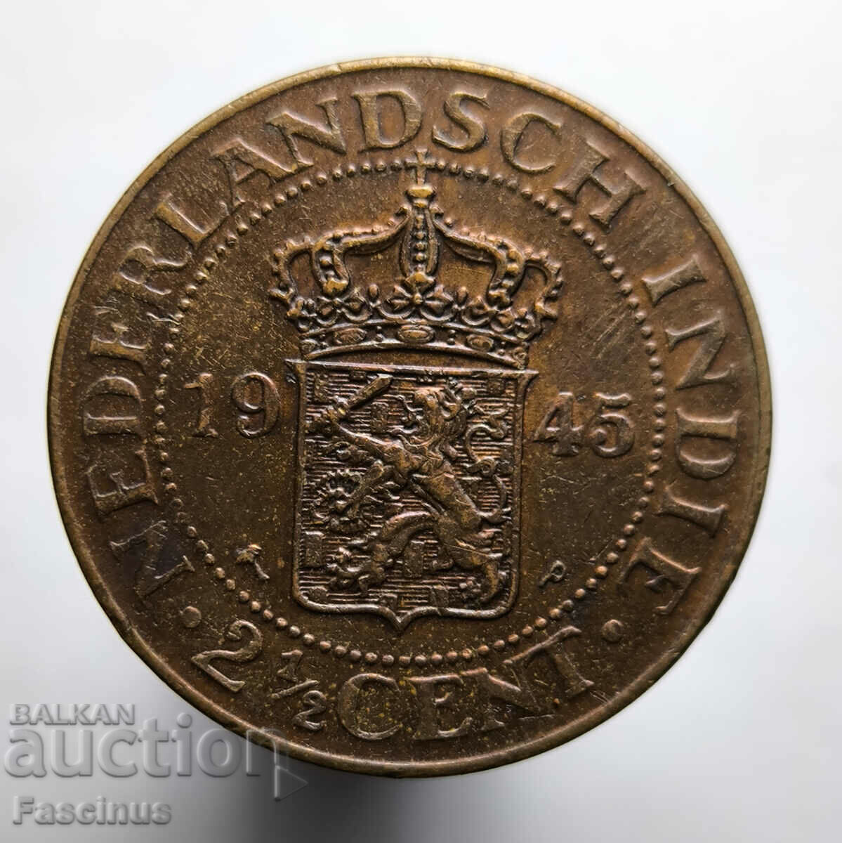 Monedă de cupru de 2 1/2 cenți 1945 • Indiile de Est Olandeze