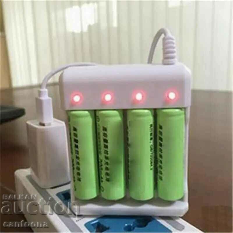 Аукцион USB зарядно устройство за до 4 броя батерии - AA, AAA, Ni-MH