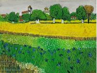 Glam oil painting "Polish landscape with irises"