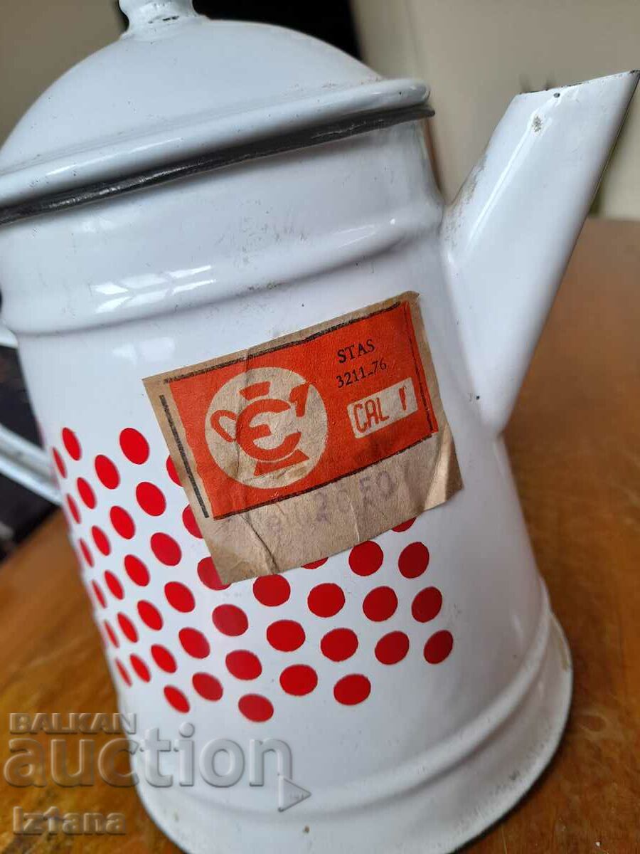 Old enamel teapot with price 48.00 BGN | € 24.54 Old enamel teapot with price 48.00 BGN | € 24.54