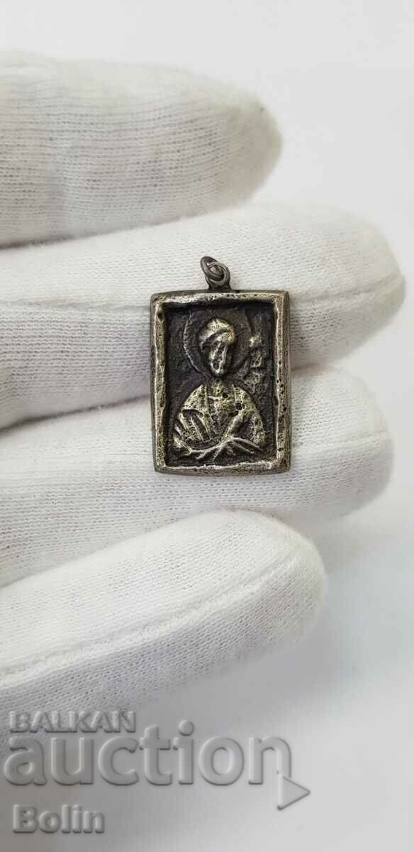 Рядка ранна възрожденска миниатюрна икона, медальон - 19 век
