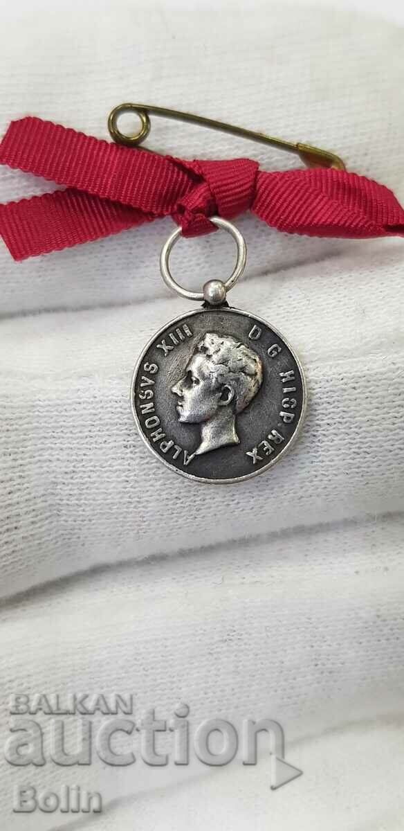 Рядък сребърен медал миниатюра, коронация ALFONSO XIII 1902г