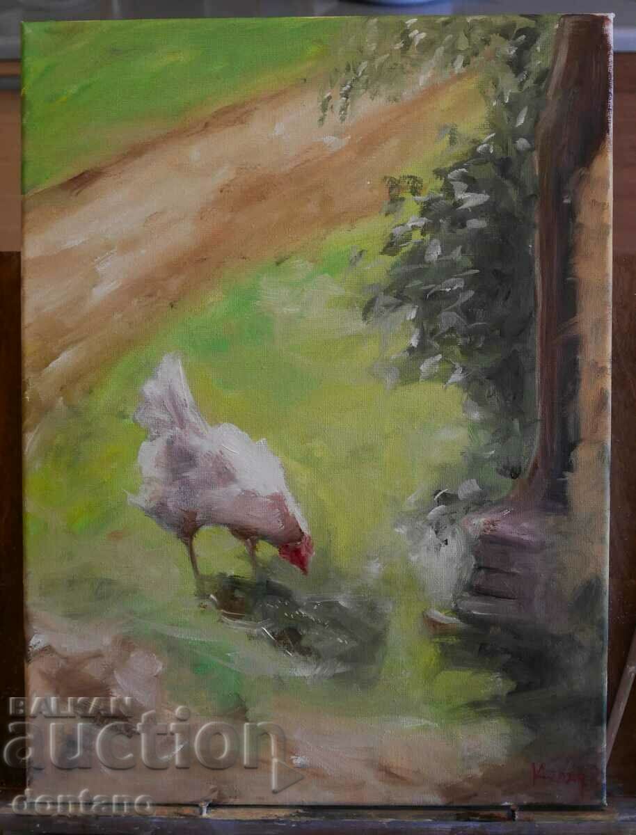 Oil painting Rural landscape - In the village - 40/30 cm