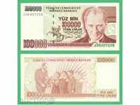 (¯`'•.¸ TURKEY 100,000 LIRA 1970 (1997) UNC ¸.•'´¯)