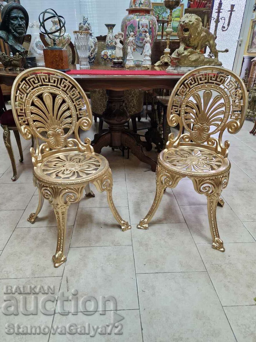 Pair of Unique Antique Brass Garden Chairs