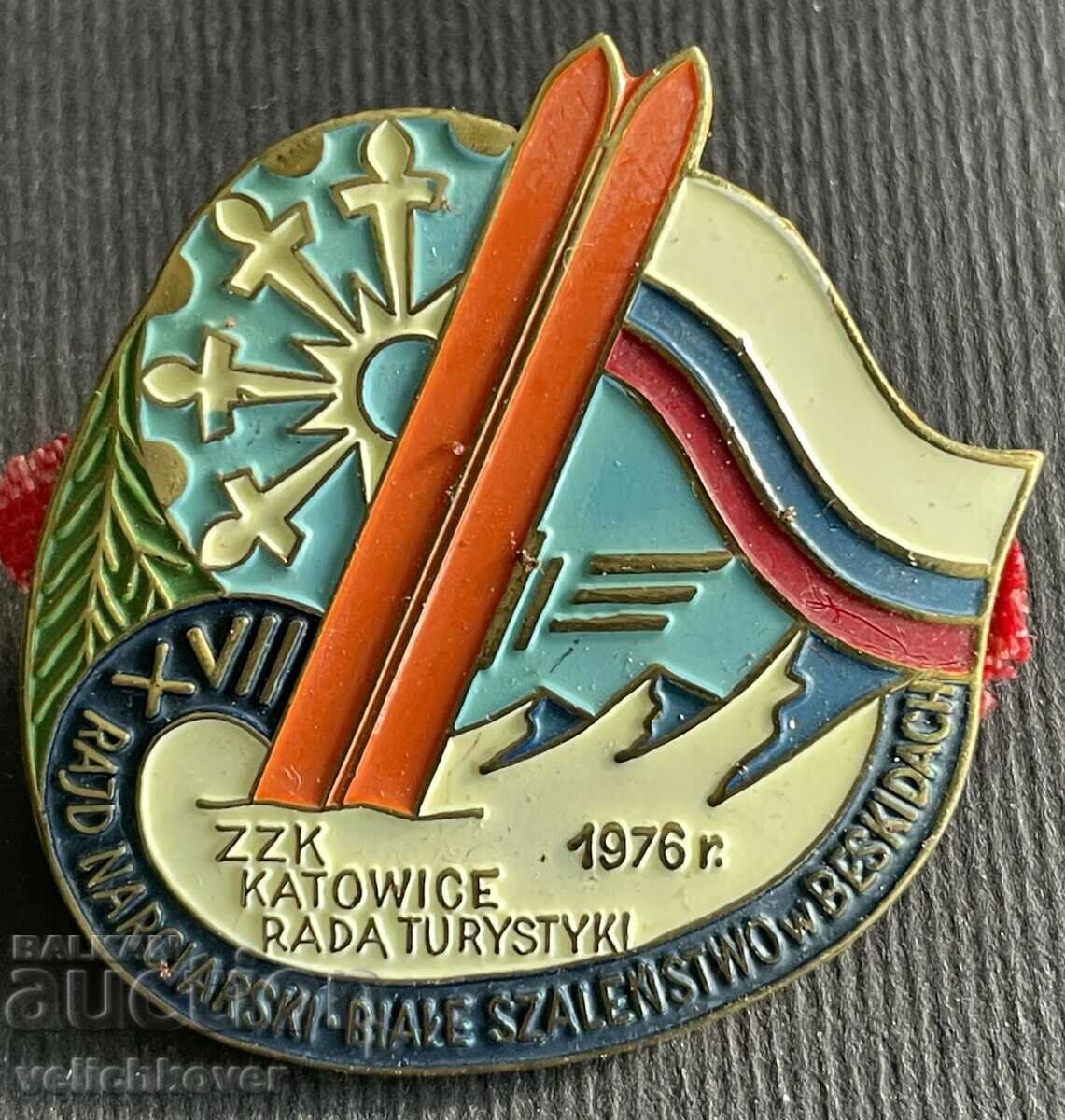 37148 Πολωνία τουριστική πινακίδα αγώνα σκι 1976 Σε μια βίδα