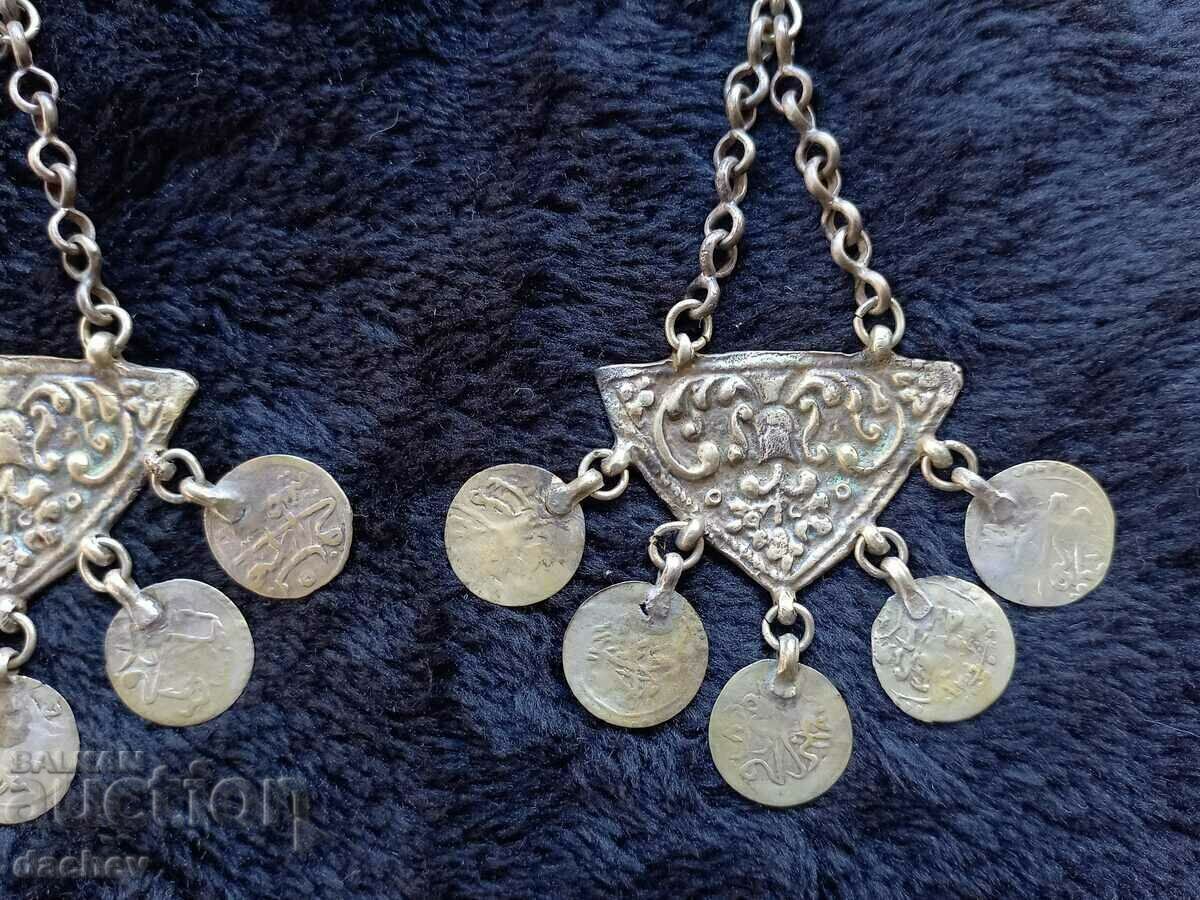 Δημοπρασία Ασημένια Αρπαλίδια Σκουλαρίκια με ασημένια νομίσματα κόσμημα φορεσιά