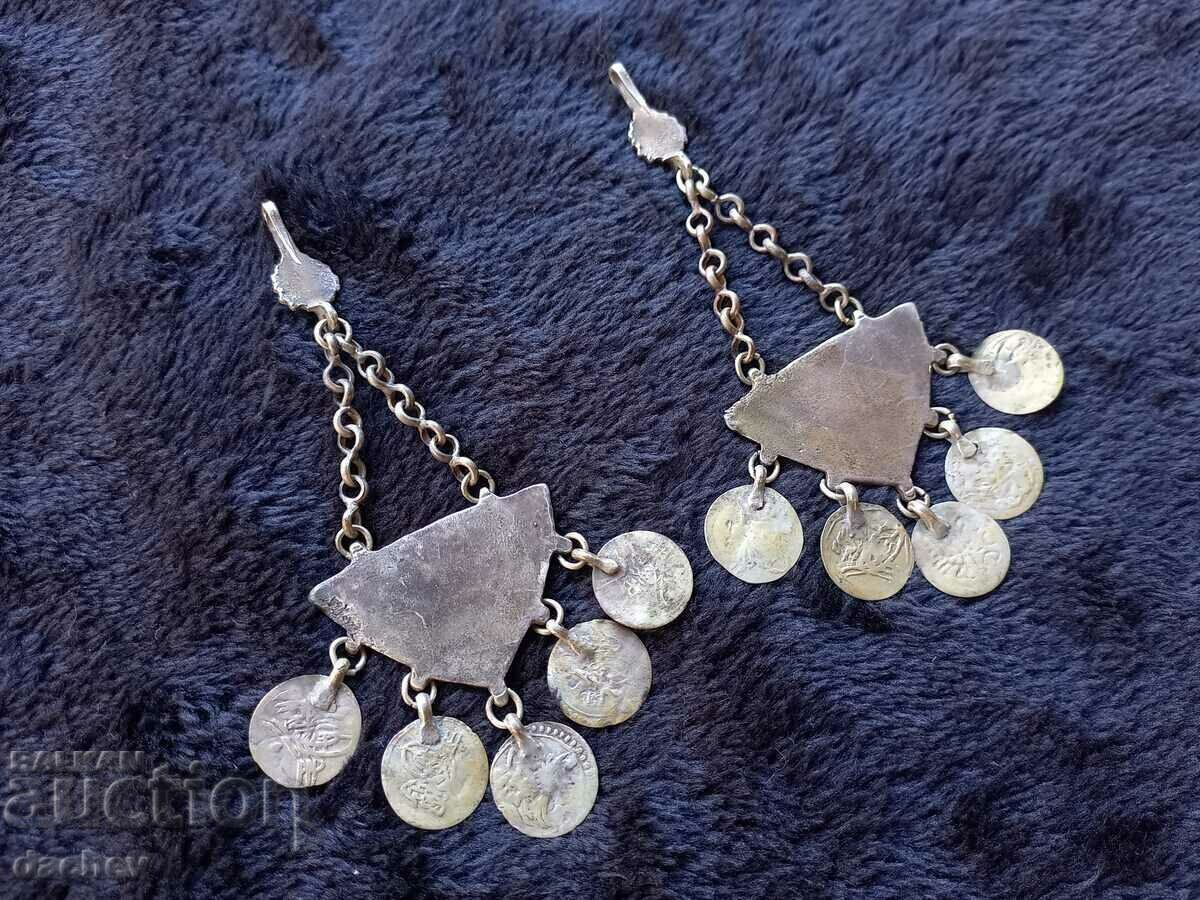 Παράδοση Ασημένια Αρπαλίδια Σκουλαρίκια με ασημένια νομίσματα κόσμημα φορεσιά