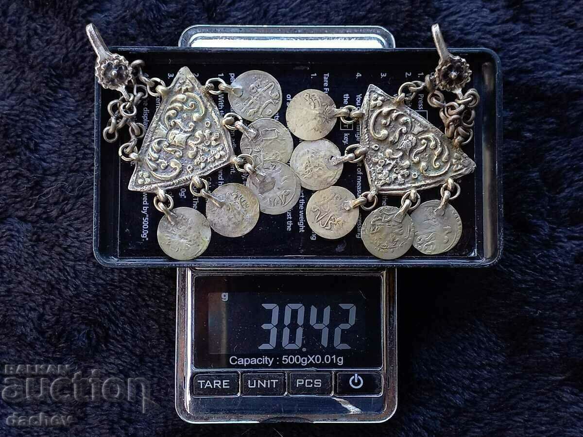 Ασημένια Αρπαλίδια Σκουλαρίκια με ασημένια νομίσματα κόσμημα φορεσιά - 5