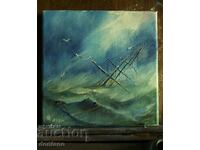 Oil painting - Seascape - Ship in a stormy sea 20/20