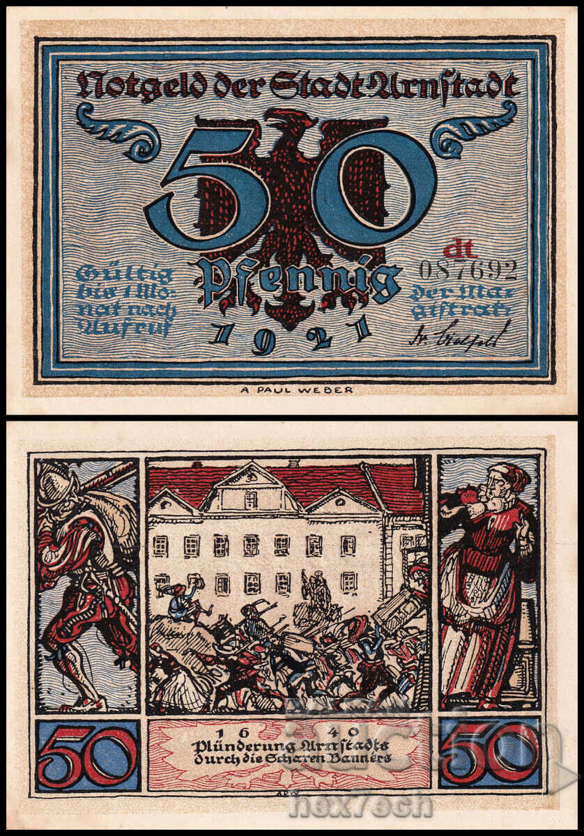 ❤️ ⭐ Notgeld Arnstadt 1921 50 pfenning UNC nou ⭐ ❤️