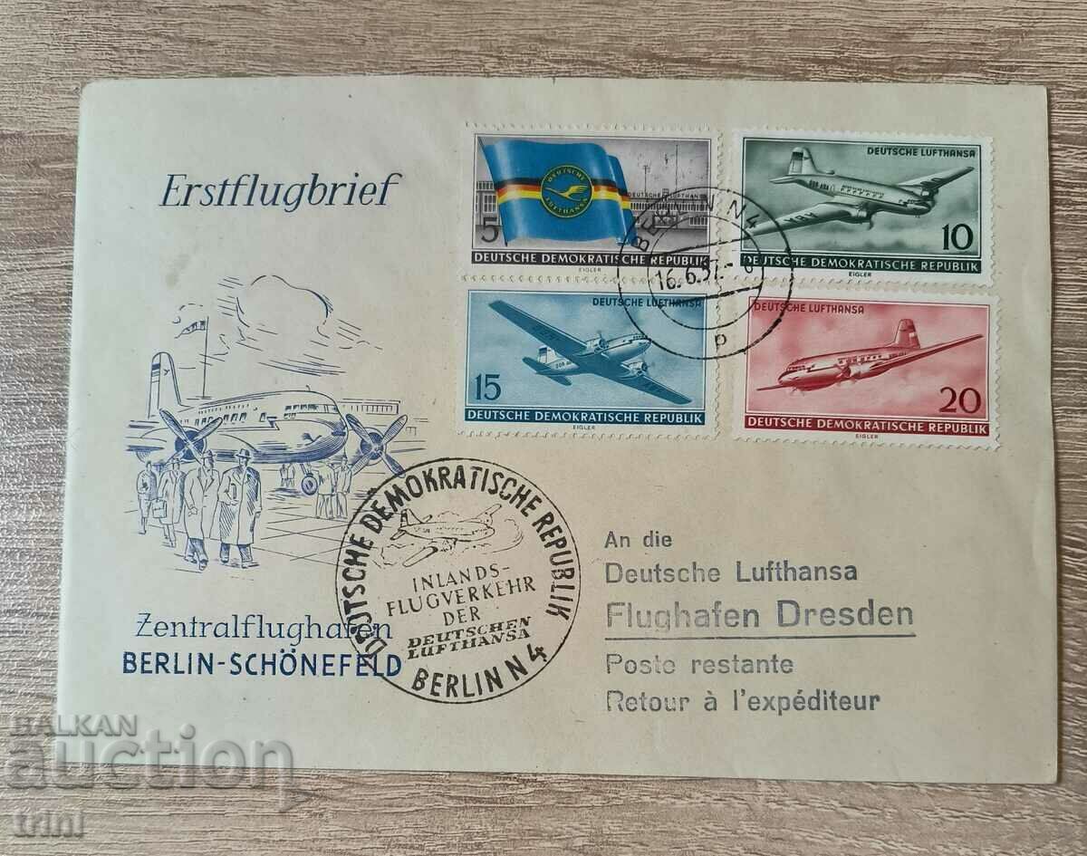 GDR 1956 First day envelope, series and Lufthansa card