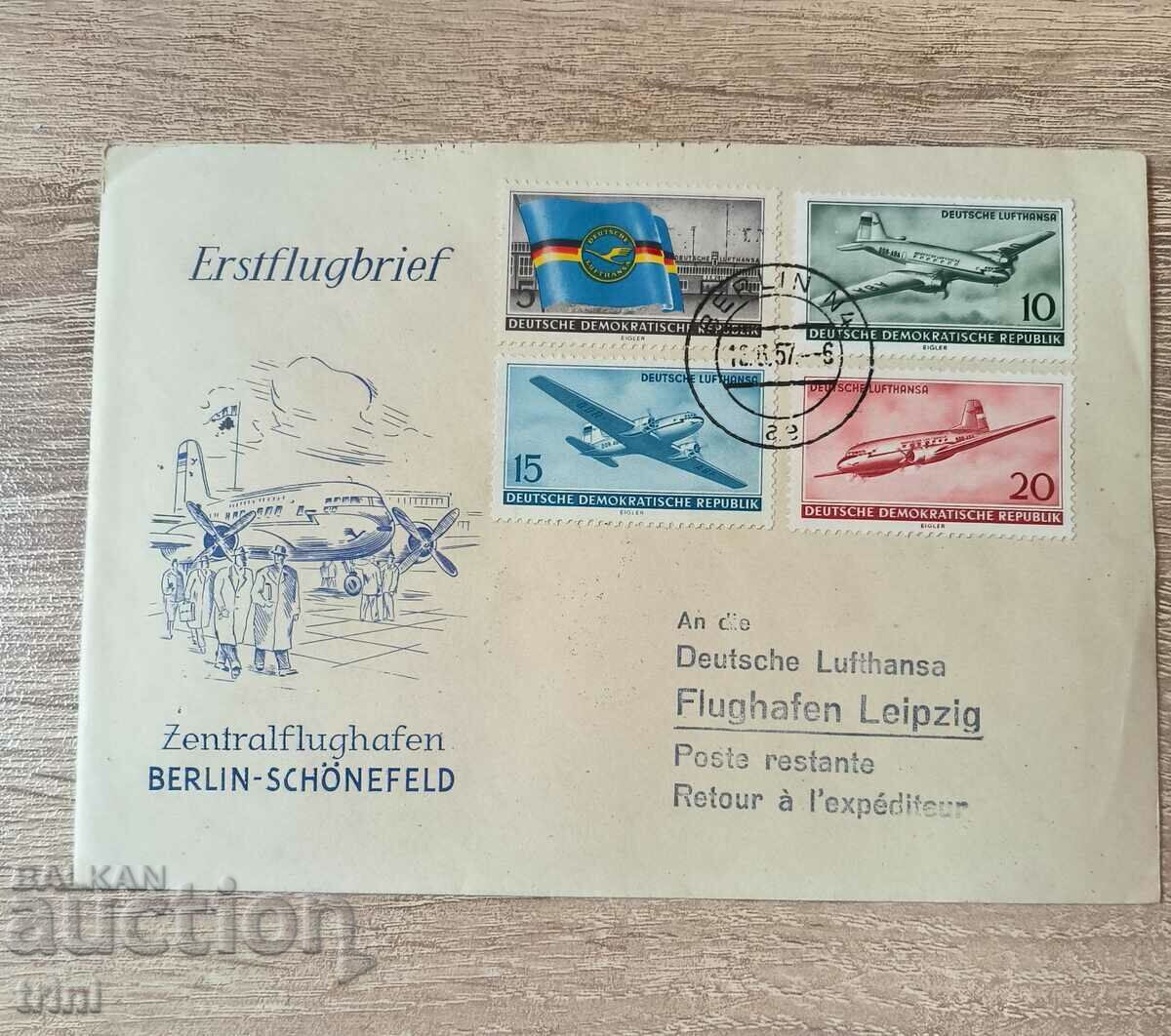 GDR 1956 Plic prima zi, serie și card Lufthansa