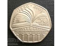 Великобритания.50 пенса 2000 г.Обществени библиотеки.