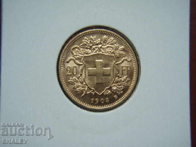 20 franci 1903 Elveția /1/ - AU/Unc (aur) cu preț € 829.89 | 1623.13 BGN 20 franci 1903 Elveția /1/ - AU/Unc (aur) cu preț € 829.89 | 1623.13 BGN