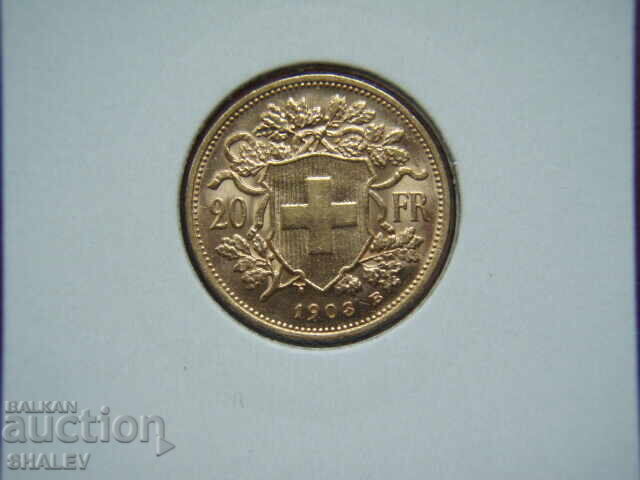 Auction 20 Francs 1903 Switzerland /1/ - AU/Unc (gold) Auction 20 Francs 1903 Switzerland /1/ - AU/Unc (gold)