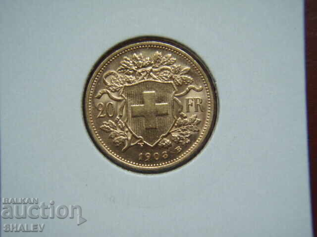 Livrarea 20 franci 1903 Elveția /1/ - AU/Unc (aur) Livrarea 20 franci 1903 Elveția /1/ - AU/Unc (aur)