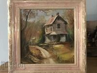 Oil painting - Forest landscape - Roadside house - 20/20cm