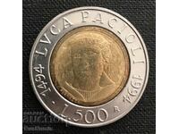 Italy. 500 lire 1994 Luca Pacioli.