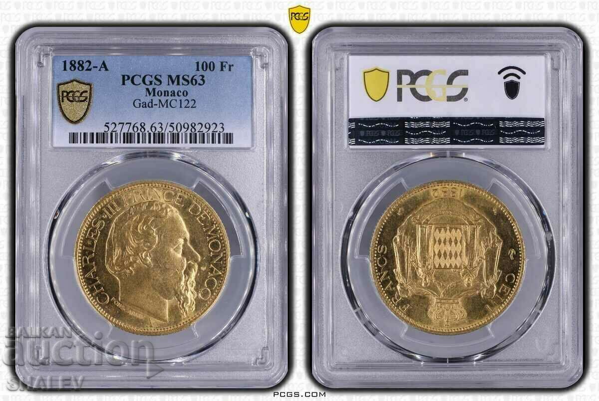 100 Francs 1882 A Monaco (Monaco) - PCGS MS63 (gold)