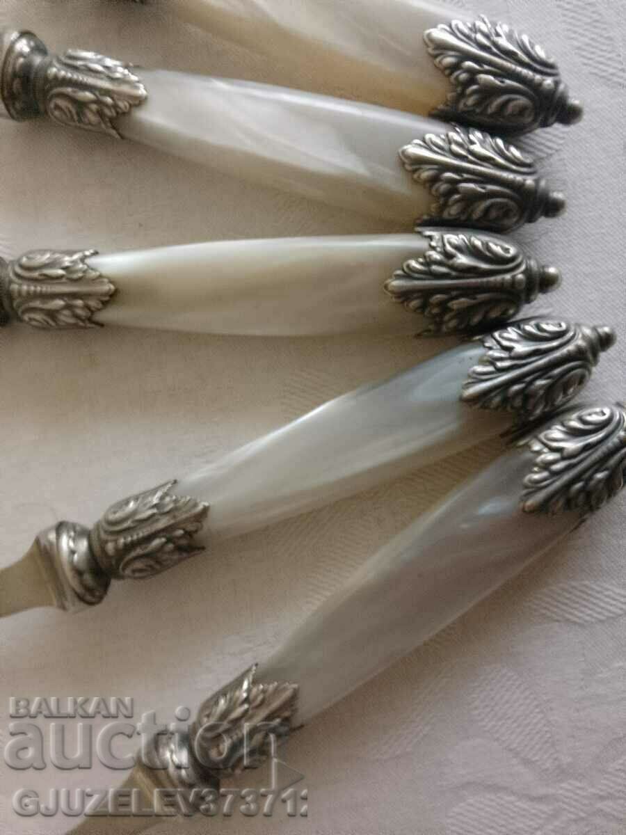 VINTAGE serving utensils stainless steel resin, mother of pearl - 7 VINTAGE serving utensils stainless steel resin, mother of pearl - 7