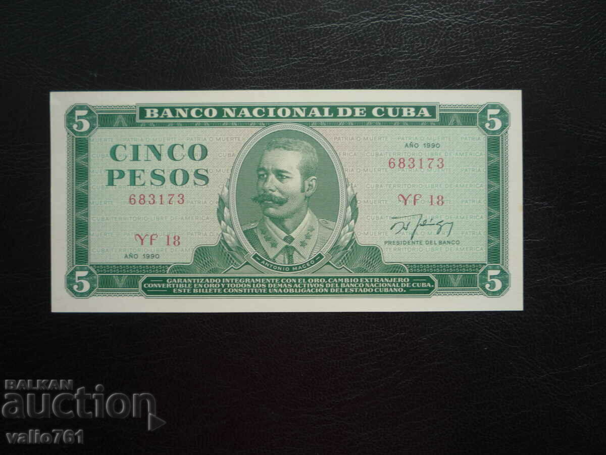 CUBA 5 PESOS 1990 NEW UNC