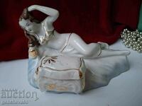 Bulgarian porcelain figure of a woman with a mirror and a jewelry box