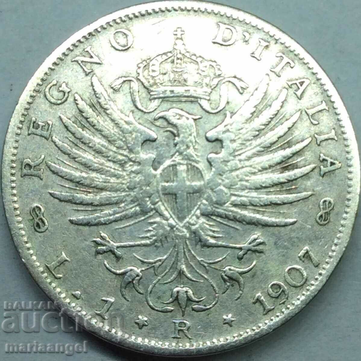 1 lira 1907 Italy Victor Emmanuel silver - quite rare
