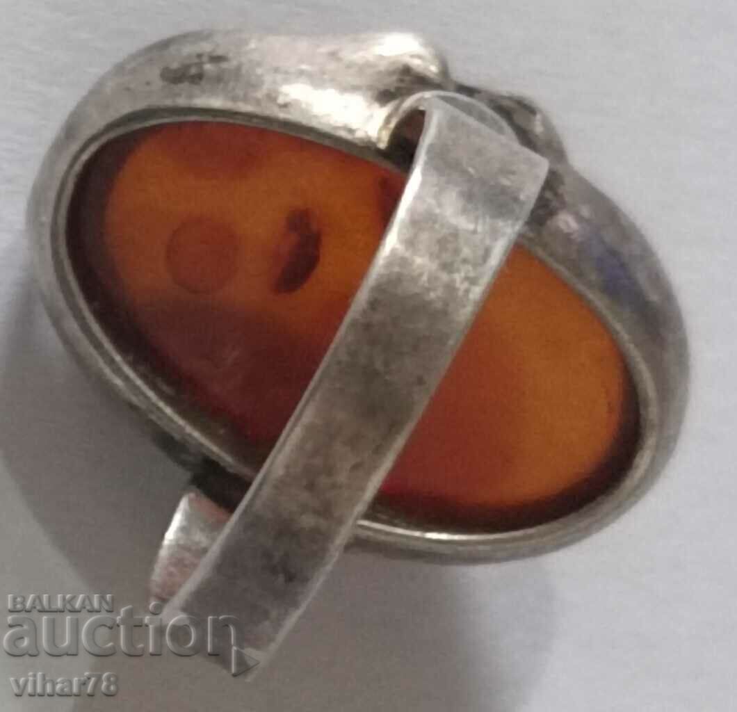 Women's Silver Ring with Amber - 5