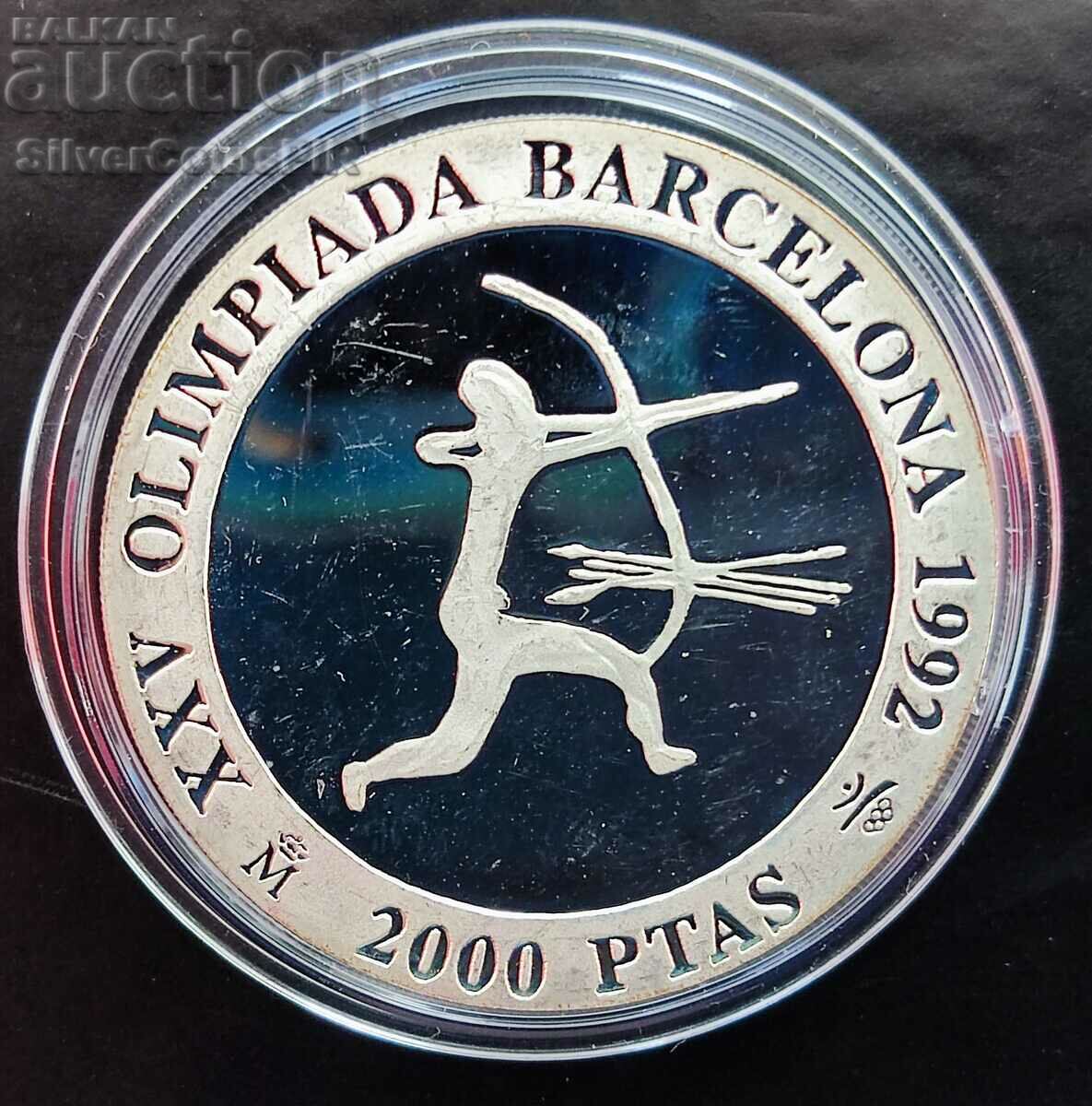 Argint 2000 pesetas Jocurile Olimpice de tir cu arcul 1990 Spania