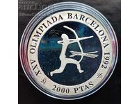 Argint 2000 pesetas Jocurile Olimpice de tir cu arcul 1990 Spania