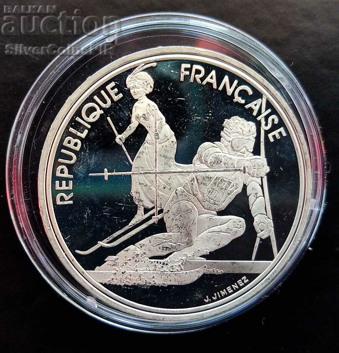Сребро 100 Франка Ски Спускане Олимпиада 1990 Франция