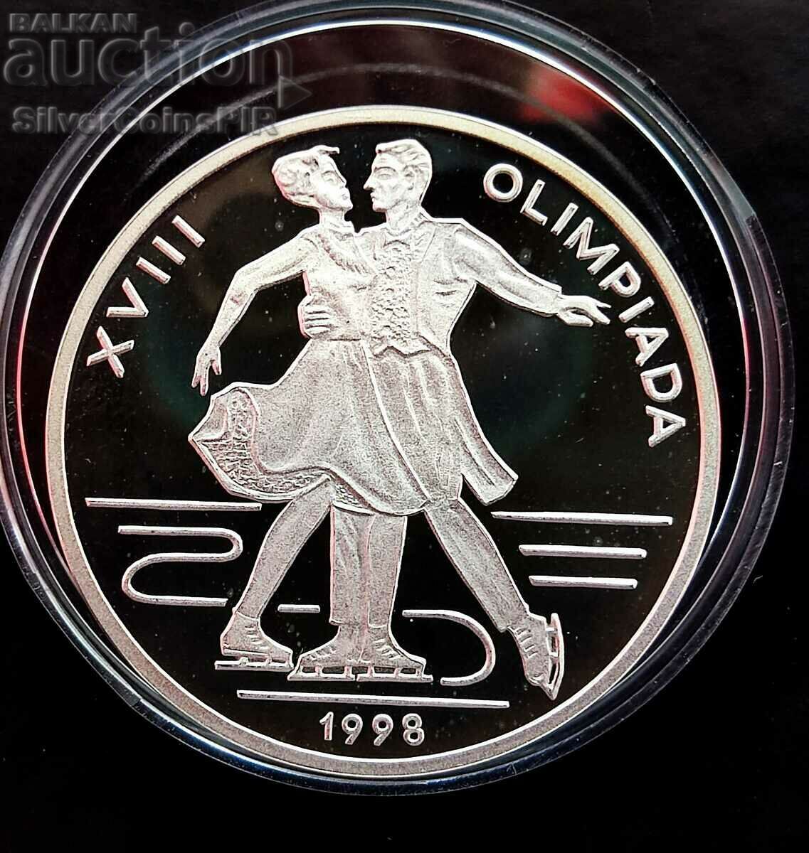 Сребро 100 Леи Фигурно Пързаляне Олимпиада 1998 Румъния