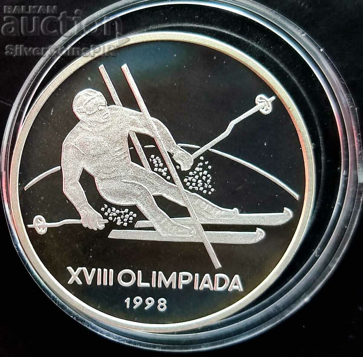 Silver 100 Lei Slalom Olympics 1998 Romania