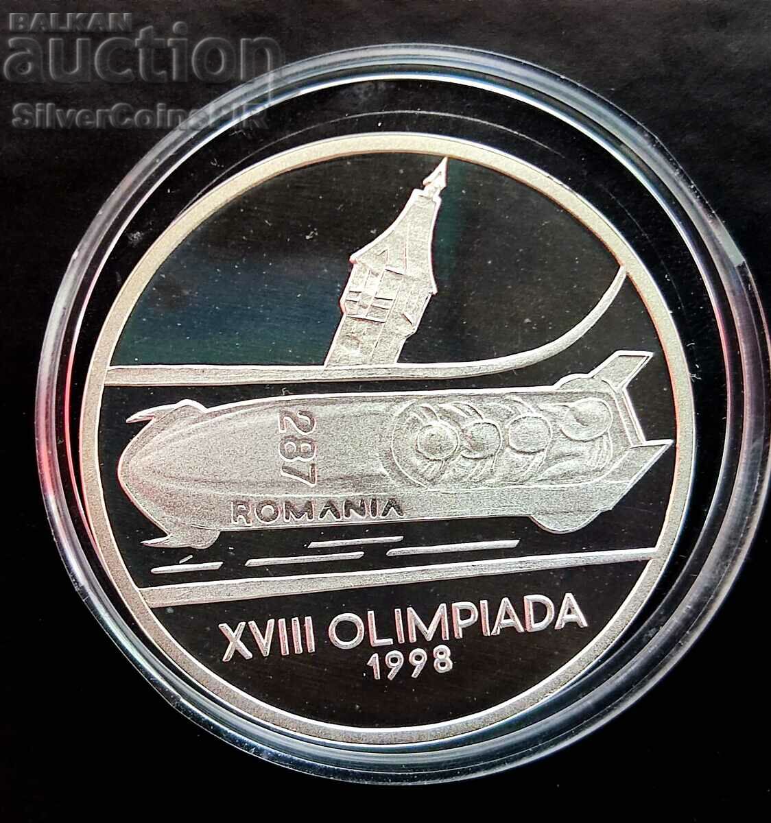 Сребро 100 Леи Бобслей Олимпиада 1998 Румъния