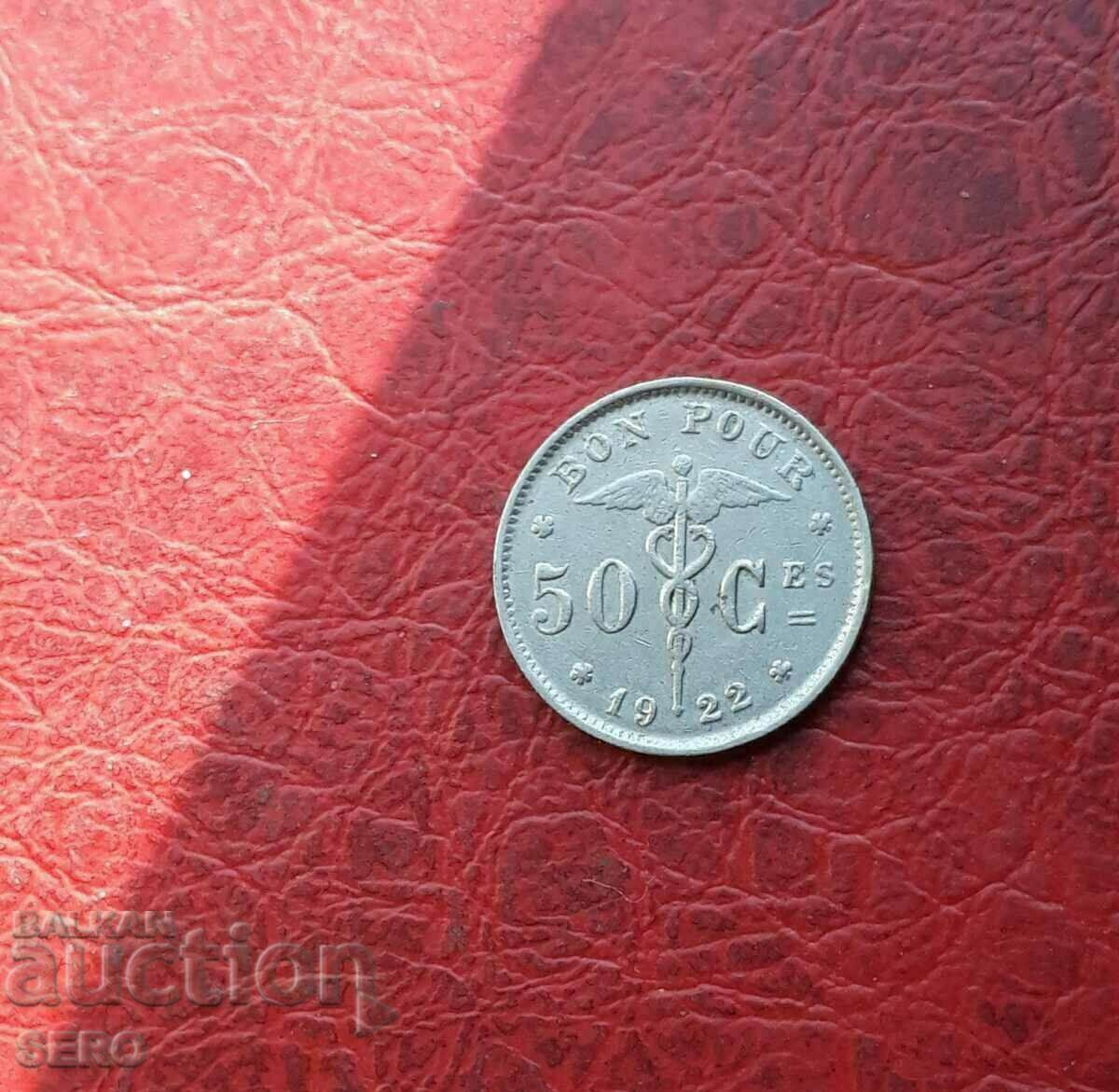 Βέλγιο-50 σεντς 1922
