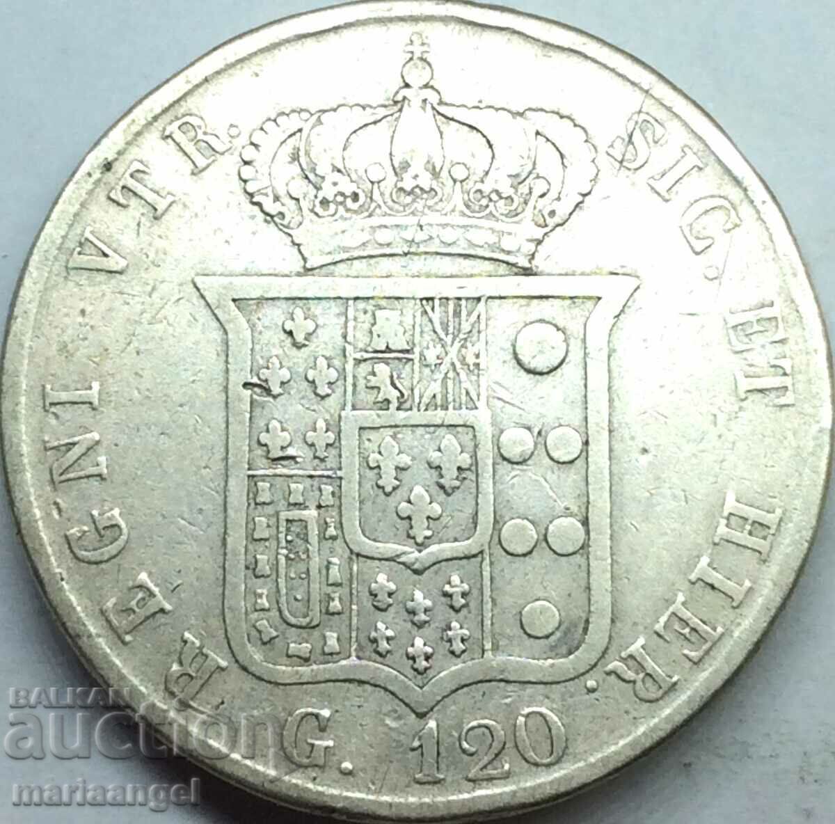 Piastra 120 grains 1855 Naples Italy Ferdinand II silver