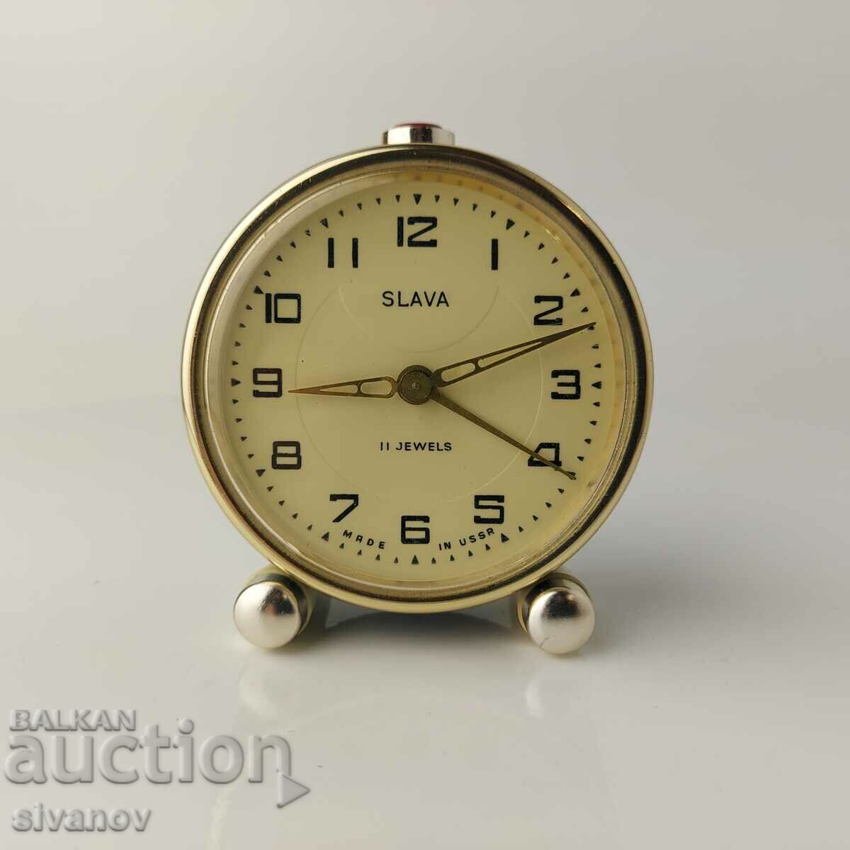 Interesting old alarm clock Slava 11 stones USSR works #5557