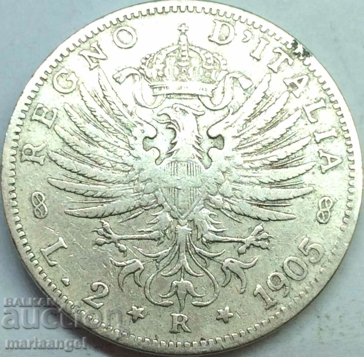 2 Lira 1905 Italy Savoy Eagle - Sabauda Silver - Rare!!!