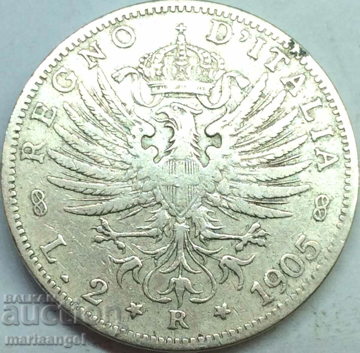 2 Lira 1905 Italy Savoy Eagle - Sabauda Silver - Σπάνιο!!!