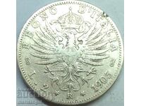 2 лири 1905 Италия Савойски Орел - Сабауда сребро - рядка!!!