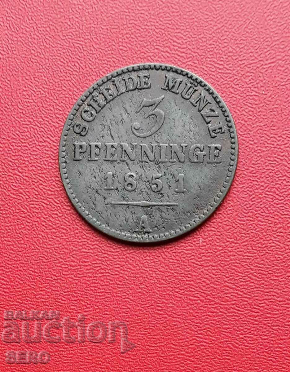 Germania-Prusia-3 Pfennig 1851 A-Berlin
