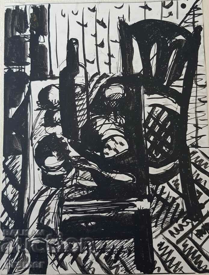 Atanas Yaranov 1940 1988 Interior Original drawing 1970s with price 460.00 BGN | € 235.19 Atanas Yaranov 1940 1988 Interior Original drawing 1970s with price 460.00 BGN | € 235.19