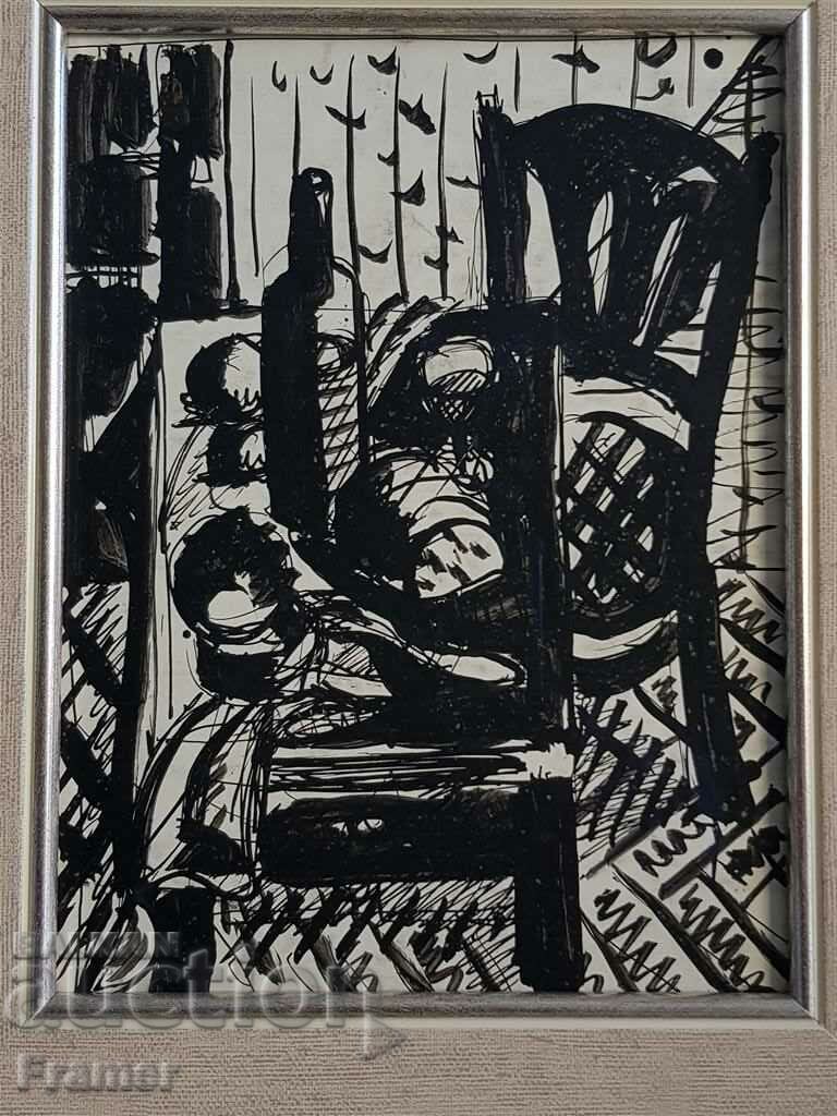 Atanas Yaranov 1940 1988 Interior Original drawing 1970s - 5 Atanas Yaranov 1940 1988 Interior Original drawing 1970s - 5