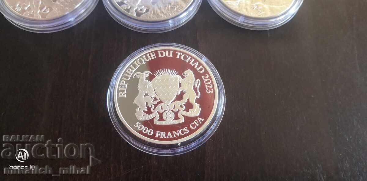 Δημοπρασία Ασημί 1 OZ 2023 Bull and Bear 5000 φράγκα CHAD oz