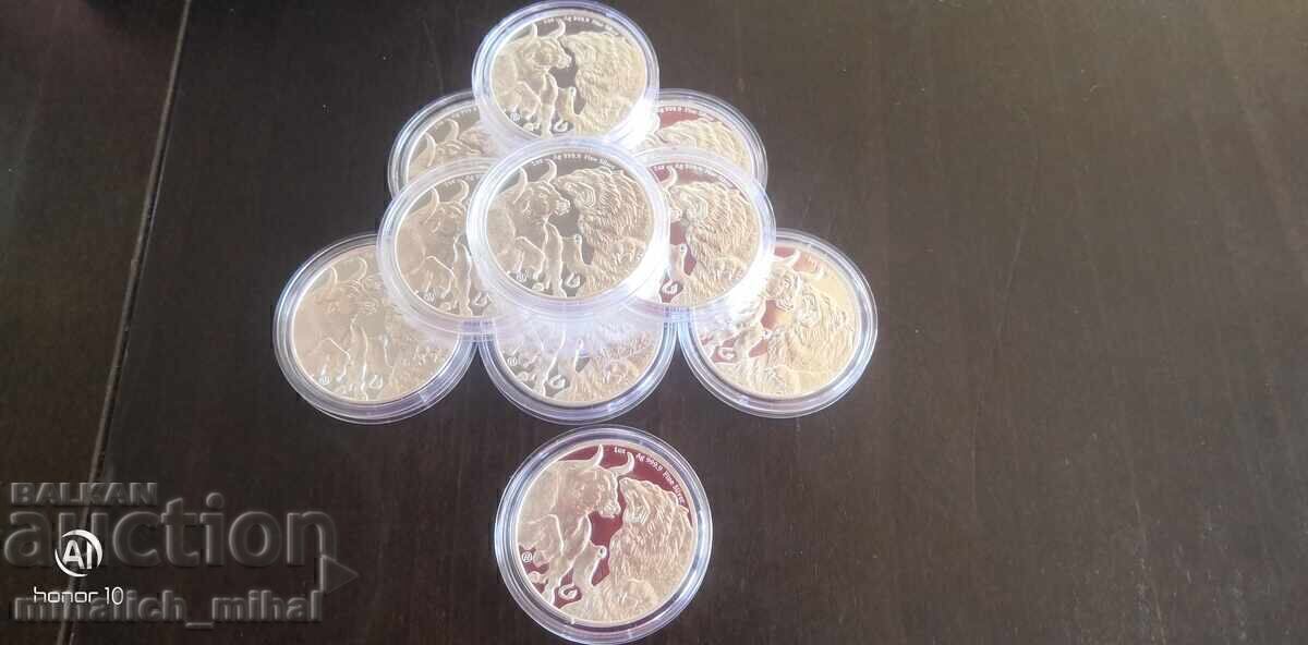 Silver 1 OZ 2023 Bull and Bear 5000 francs CHAD oz