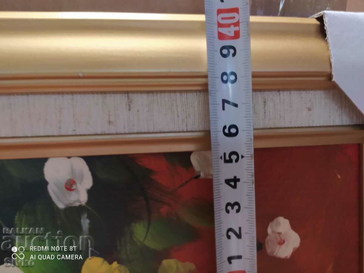 Auction Oil painting canvas vase with flowers and letter Auction Oil painting canvas vase with flowers and letter