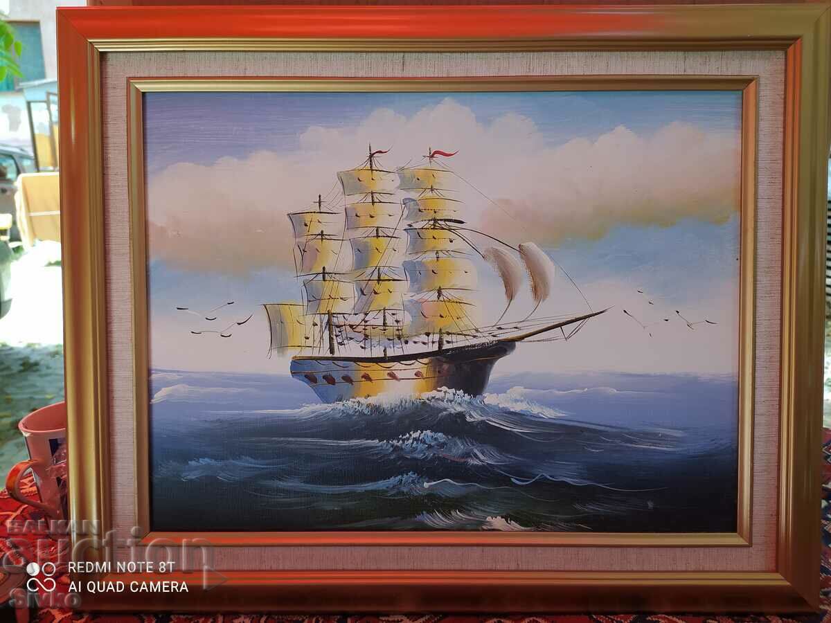 Oil painting canvas ship