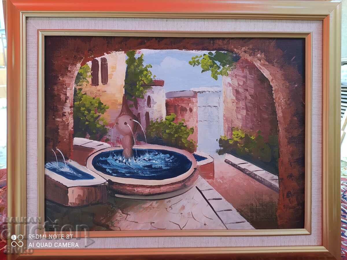 Ζωγραφική ελαιογραφία σιντριβάνι πόλης Ζωγραφική ελαιογραφία σιντριβάνι πόλης