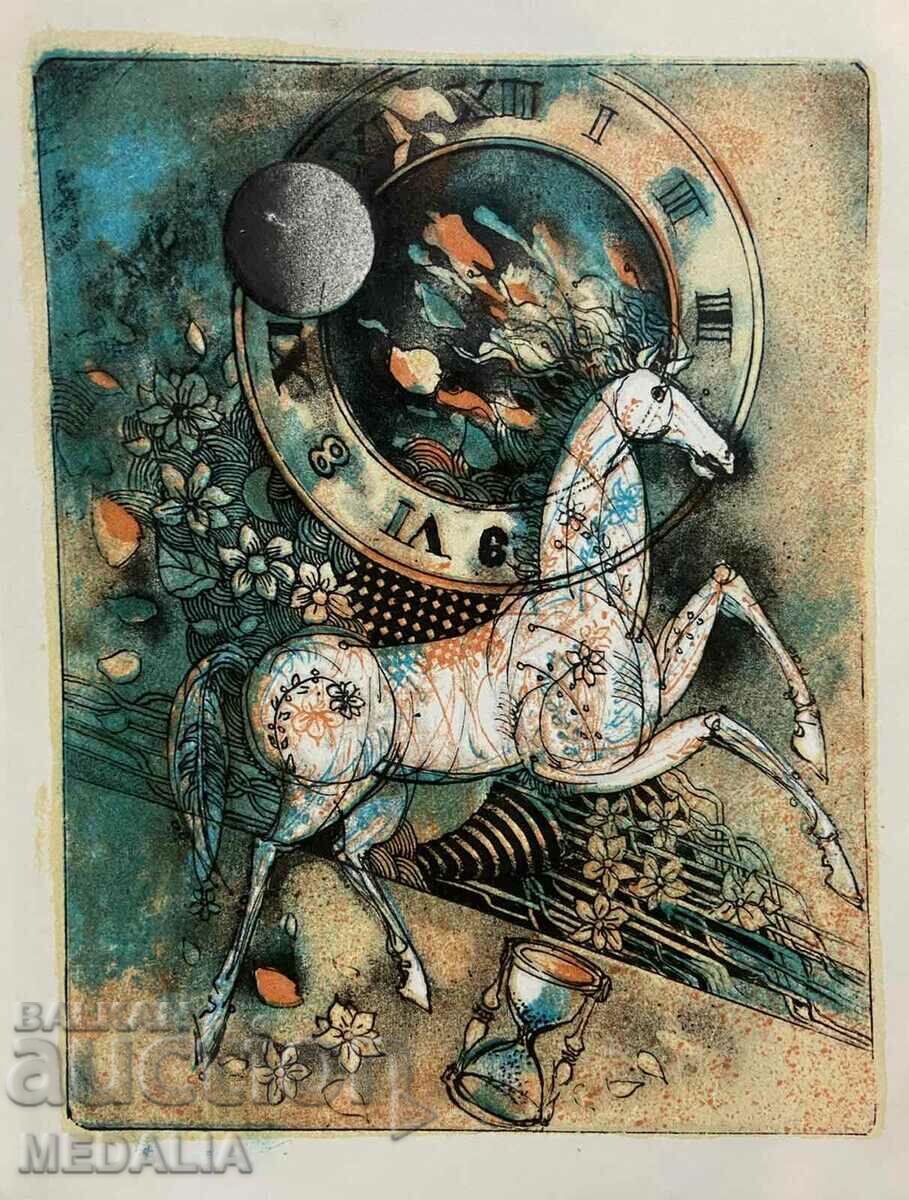Lyubomir Yordanov-"The White Horse"-λιθογραφία-BZC!